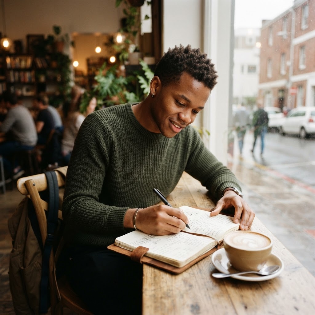 journaling at the café