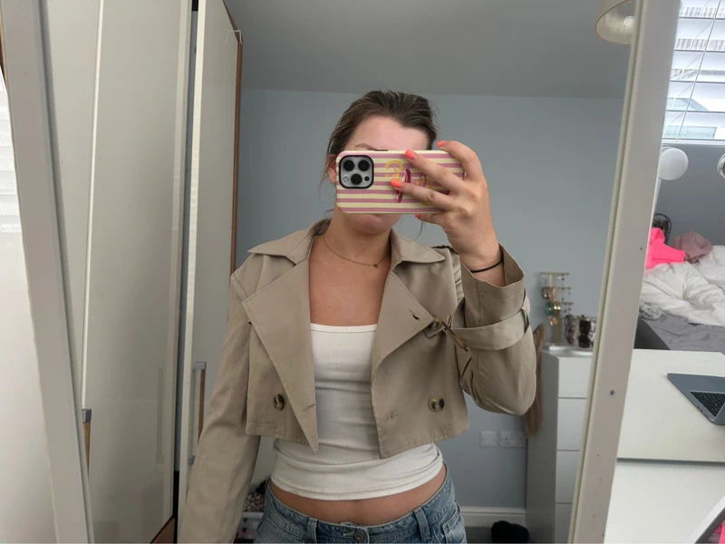 Zara Cropped Trenchjacke Beige, Gr. S Size S