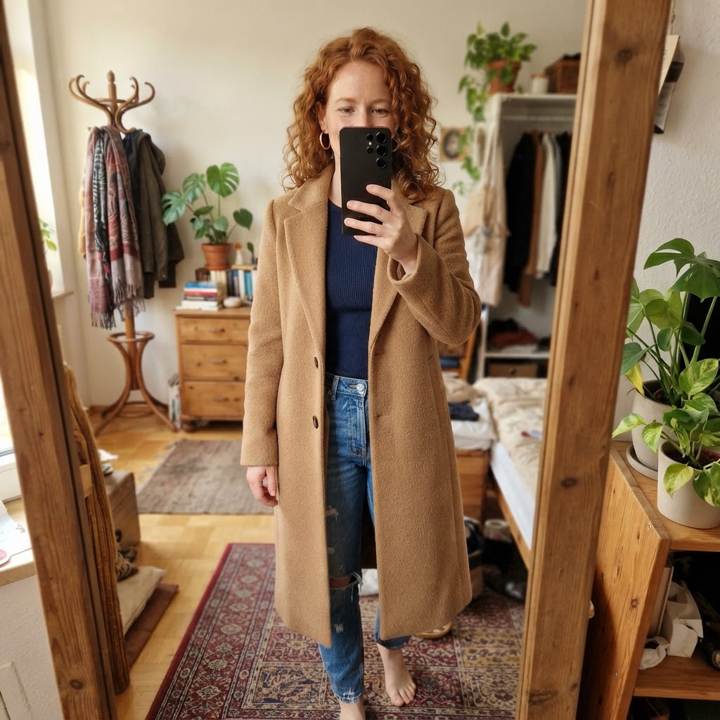 COS Wollmantel camel lang Size 38
