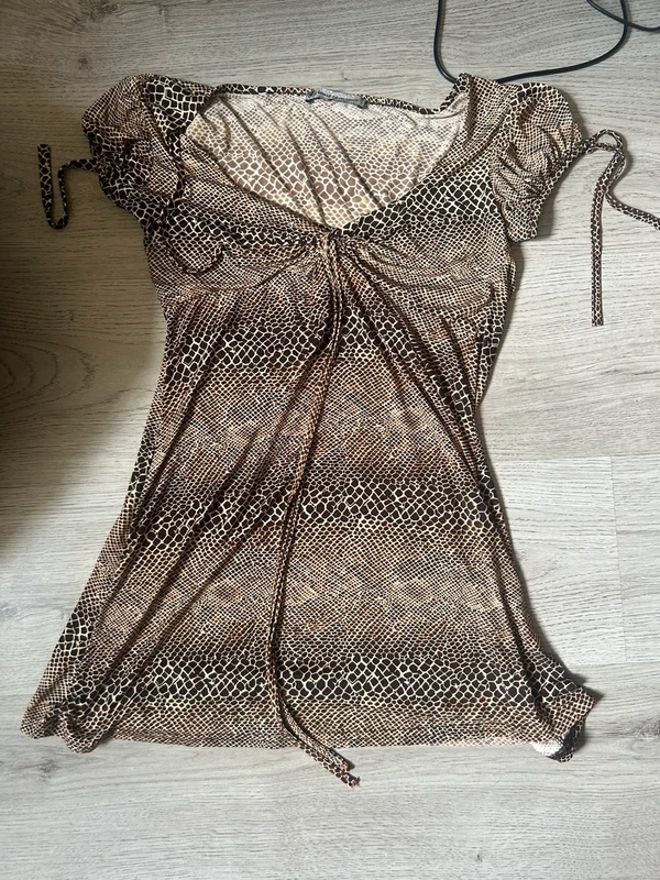 Vintage Top mit Schlangen-Print & Raffung, Gr. S Size S