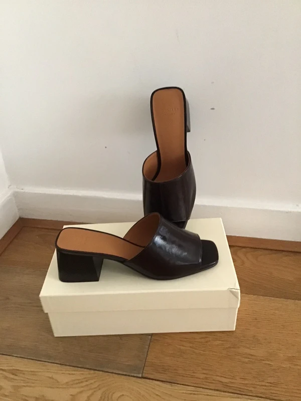 Leder-Mules mit Blockabsatz – Dunkelbraun, Gr. 38 Size 38