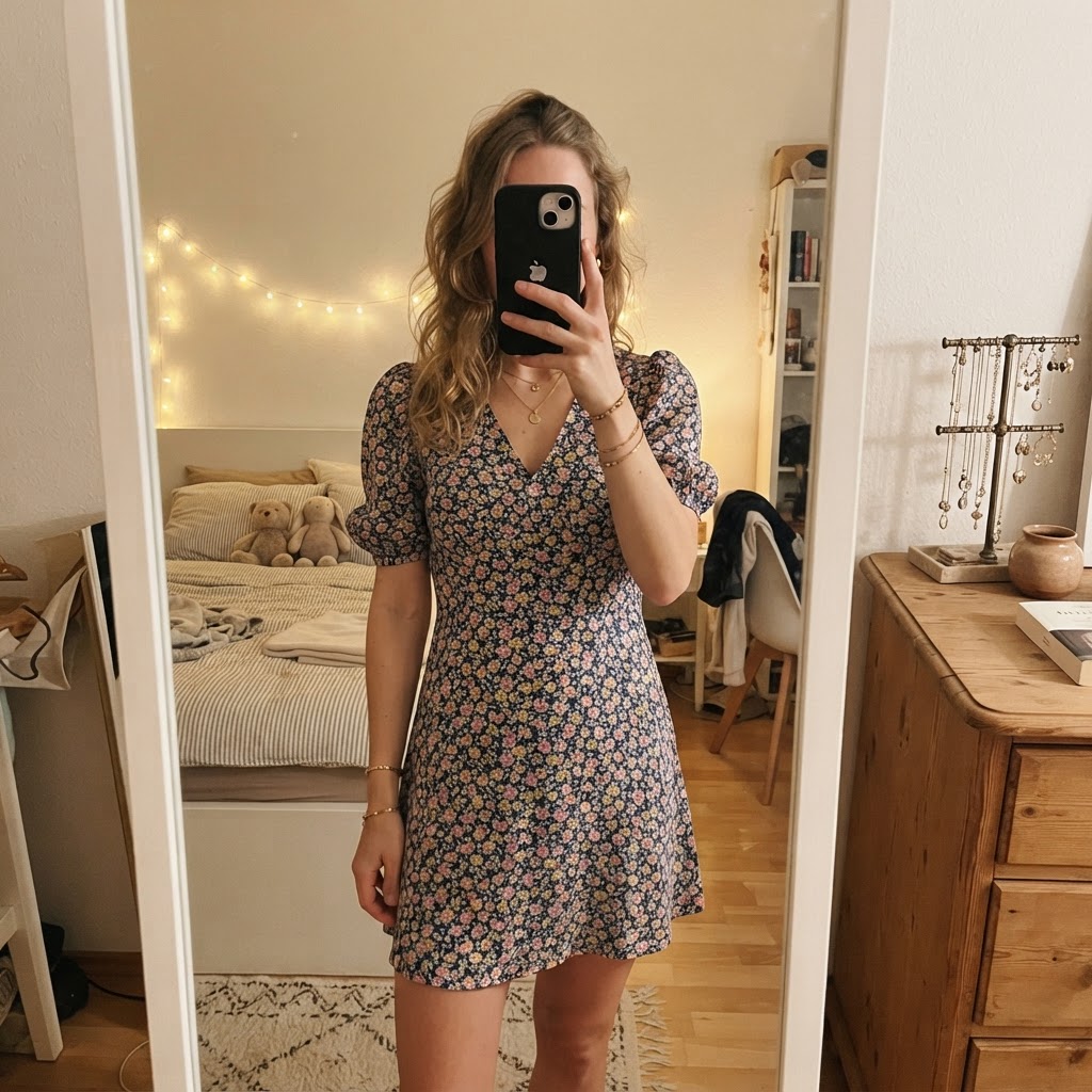 SHEIN Blumen-Minikleid mit Puffärmeln Size S