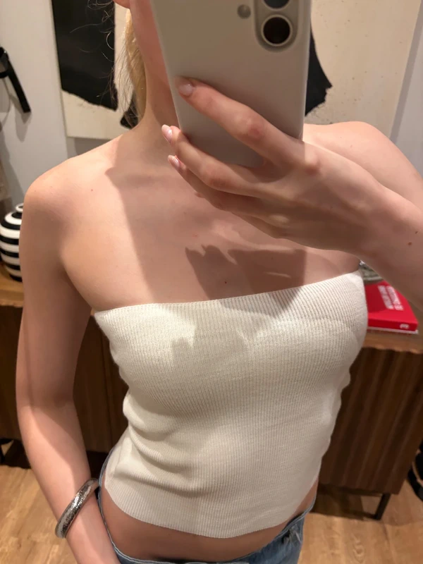 Zara Bandeau-Top aus Feinstrick, Creme, Gr. XS Size XS