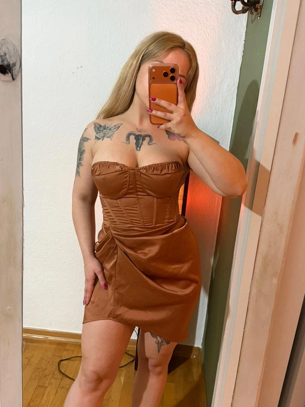 Satin Corsagen-Kleid braun trägerlos Gr. M Size M