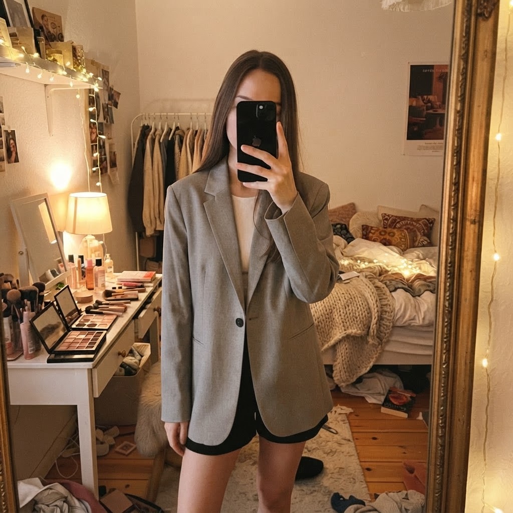 H&M Oversized Blazer hellgrau Size M