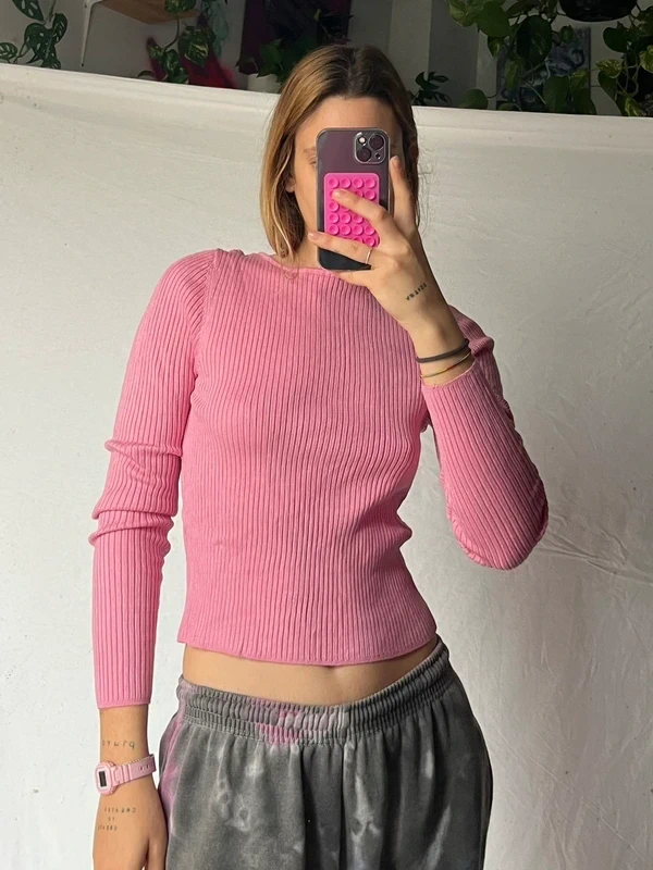 Rippstrick-Pullover in Rosa, Gr. S Size S
