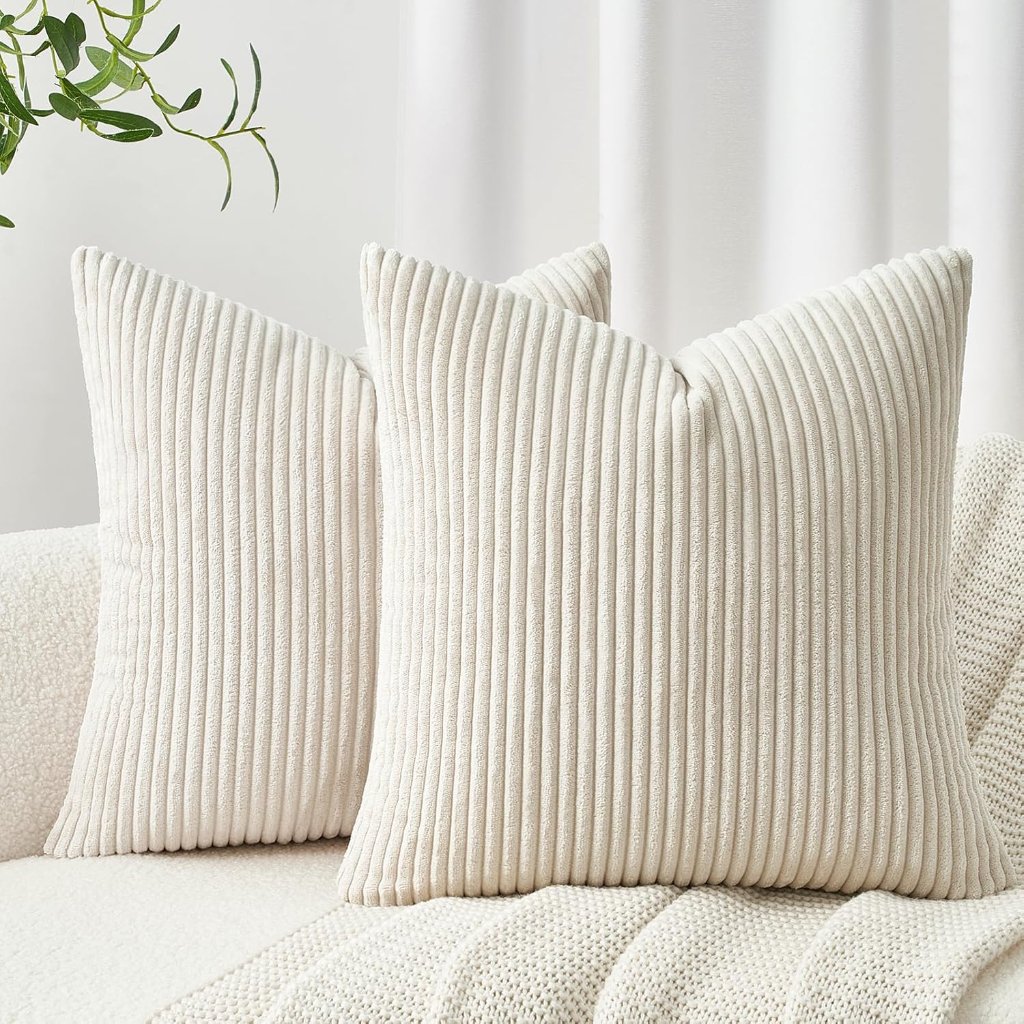 Czeekliving Cord-Kissenbezüge 45x45 cm, 2er-Set – Cremeweiß, gestreift