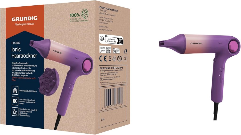 Grundig Grundig HD 9480 Ionic Haartrockner – Rose/Purple, 1600W