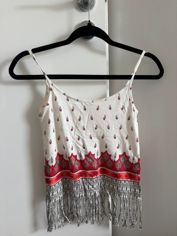 Bershka Bershka Sommer-Top mit Boho-Print und Fransen, Gr. XS Size XS