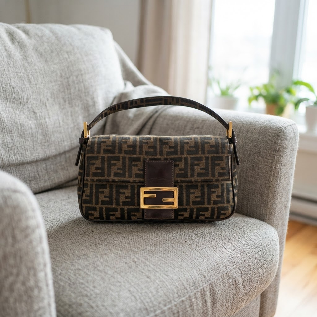 Fendi Fendi Baguette FF Jacquard Braun – Original Vintage Size 26 cm