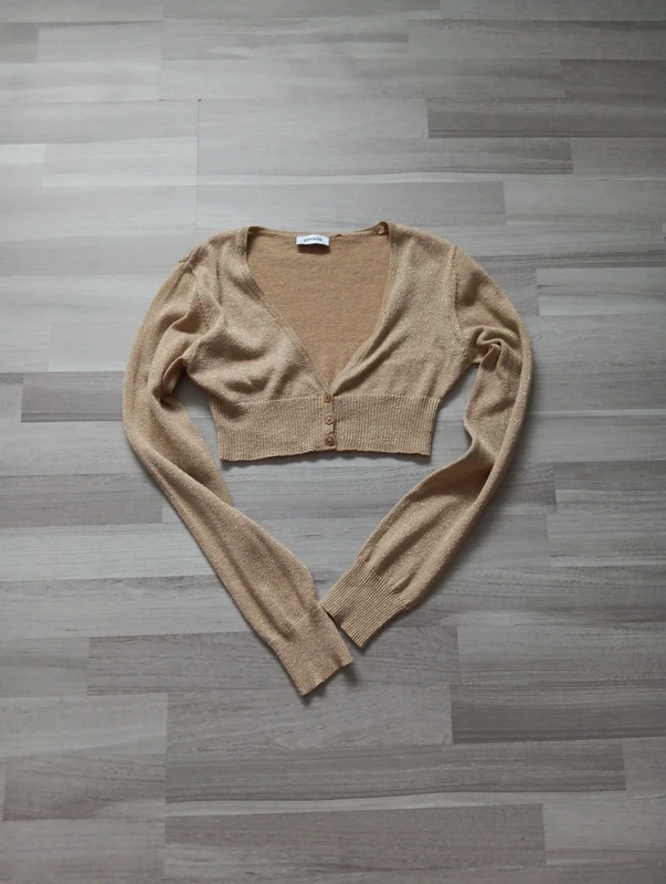 Pimkie Pimkie Cropped Strickjacke Gold Glitzer Gr. S Size S