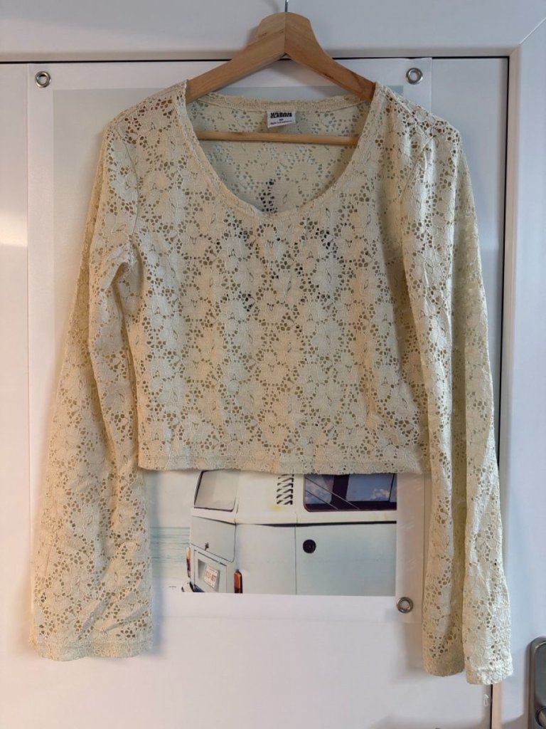 Urban Classics Urban Classics Damen Langarmshirt aus Spitze, Creme, Gr. M Size M
