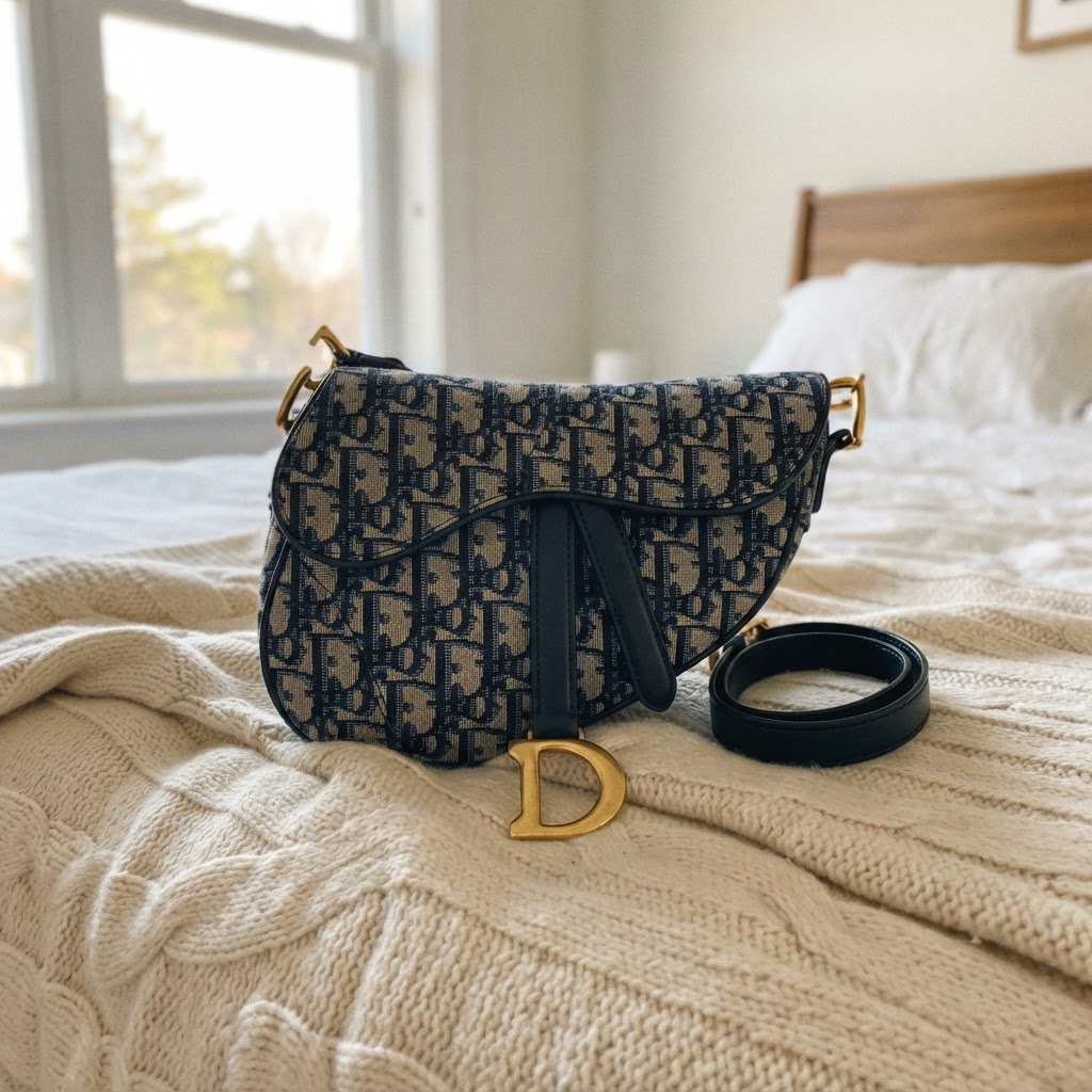 Dior Dior Saddle Bag Oblique Blau – Original Size 25 cm