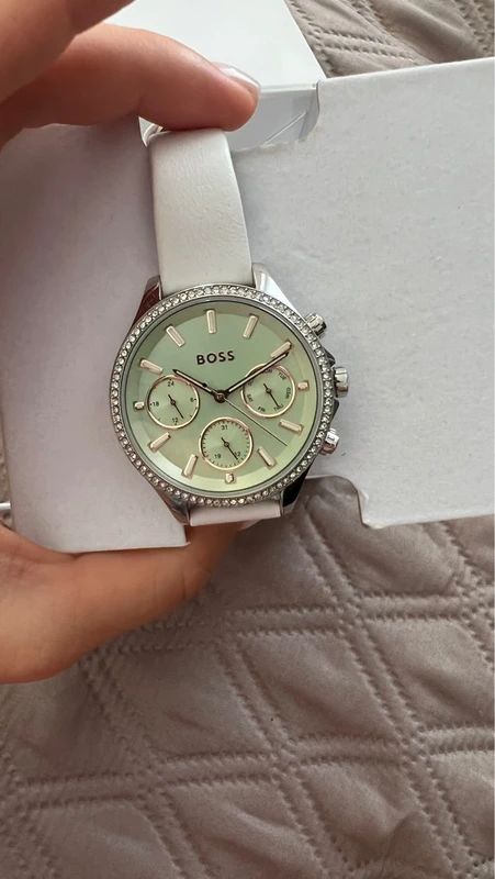 BOSS BOSS Damenuhr Chronograph weiß/mint mit Strass