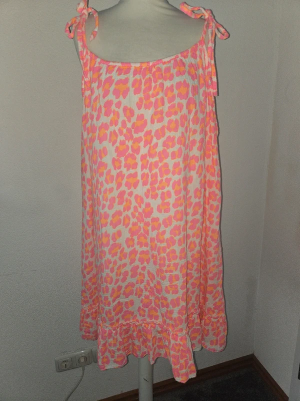 H&M Sommerkleid mit Leo-Print in Neonpink & Orange Size L