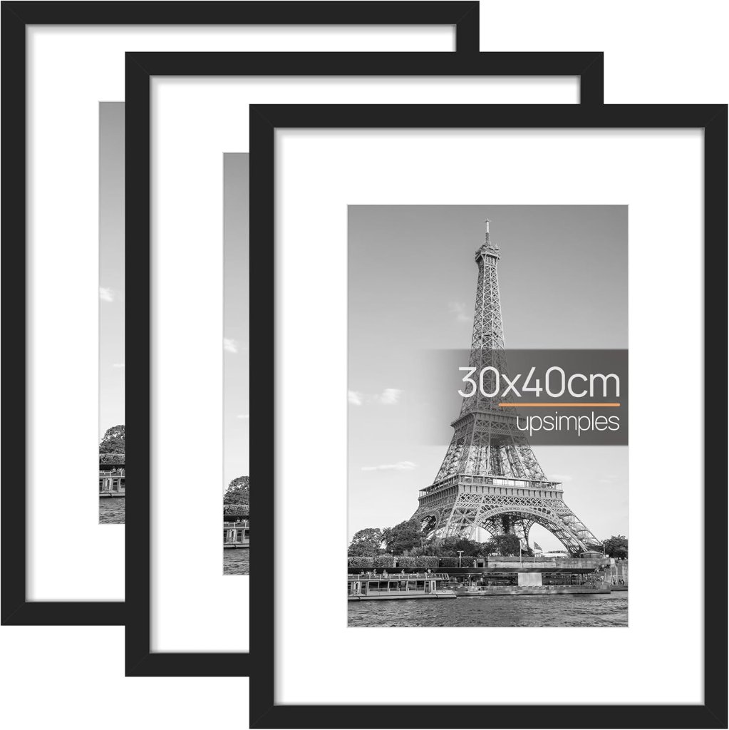 upsimples upsimples Bilderrahmen 30x40 cm, 3er-Set, Schwarz mit Passepartout