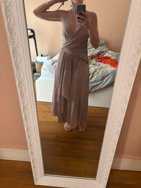 Ohne Marke Satin-Maxikleid Rosé mit Wickeloptik, Gr. S Size S