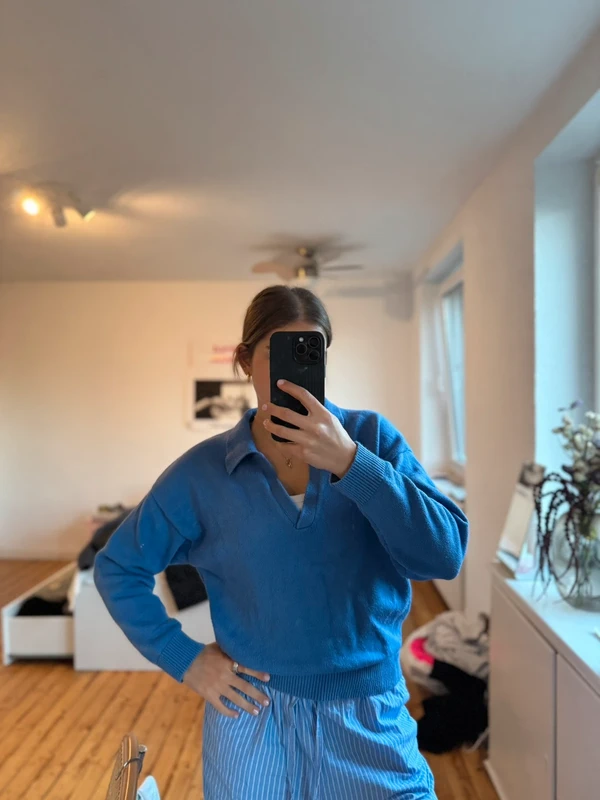 Strick-Polopullover, blau, oversized, Gr. M Size M