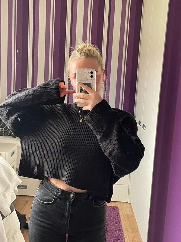 Cropped Strickpullover Schwarz Gr. S Size S