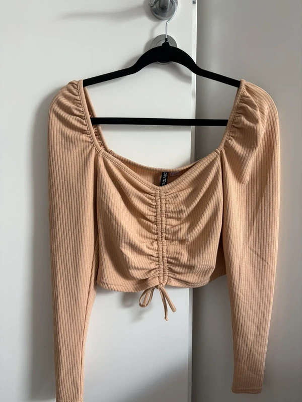 H&M H&M Divided geripptes Langarm-Croptop beige, Gr. S Size S