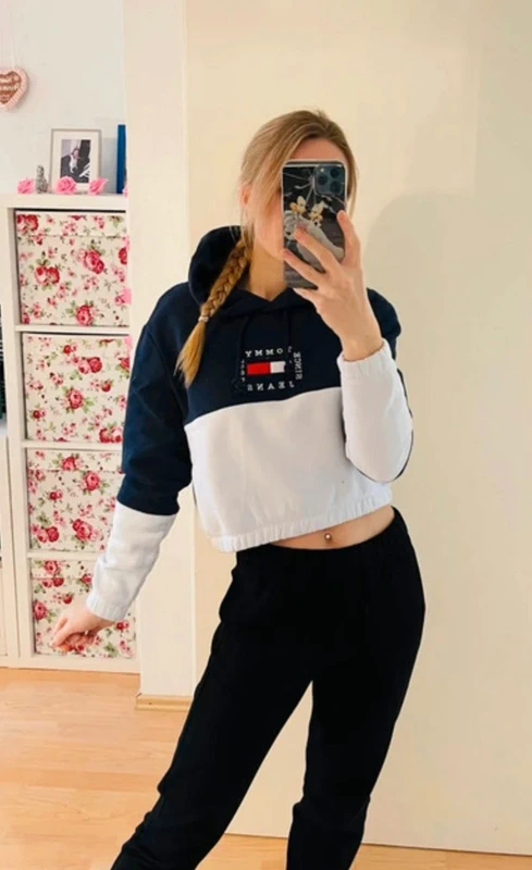 Tommy Hilfiger Tommy Jeans Cropped Hoodie navy/weiß Gr. S Size S