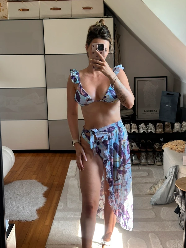 SHEIN 3-teiliges Bikini-Set mit Pareo, Blumenprint, Gr. S Size S