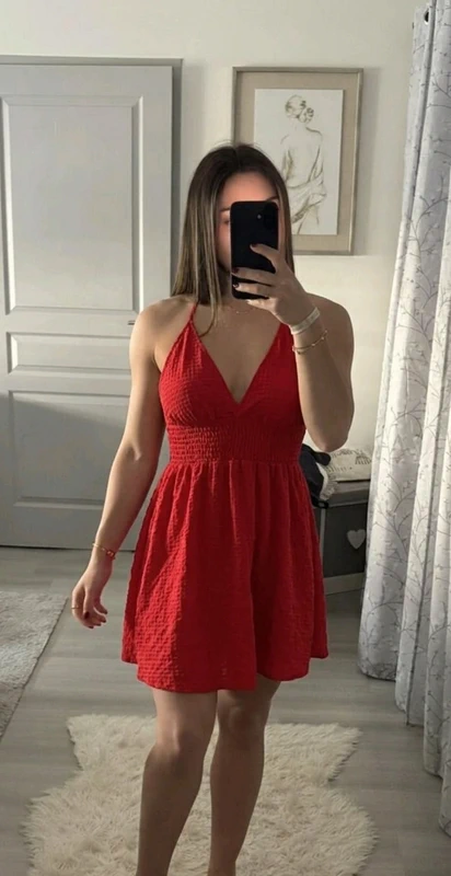 SHEIN Rotes Sommerkleid mit V-Ausschnitt – Gr. S Size S