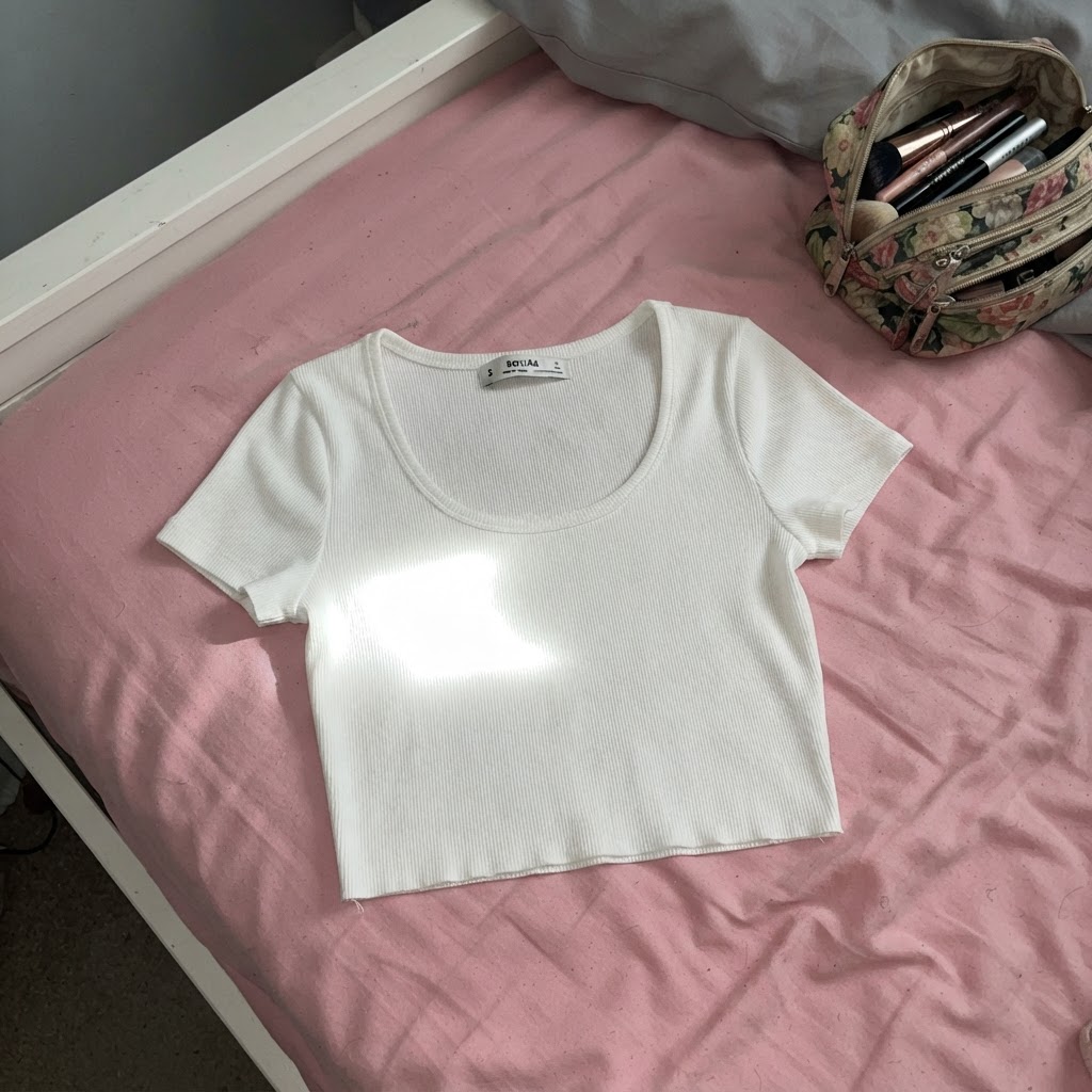 Bershka Bershka Crop Top Geripptes Weiß Gr. S Size S