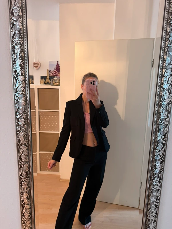 Anzug zweiteilig schwarz: Blazer & weite Hose Gr. 36 Size 36
