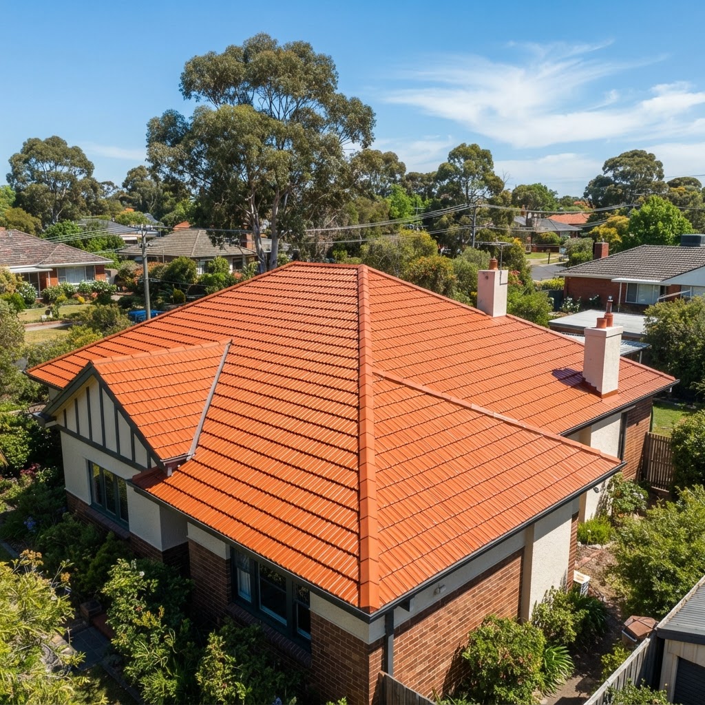 Freshly restored and repainted terracotta tile roof