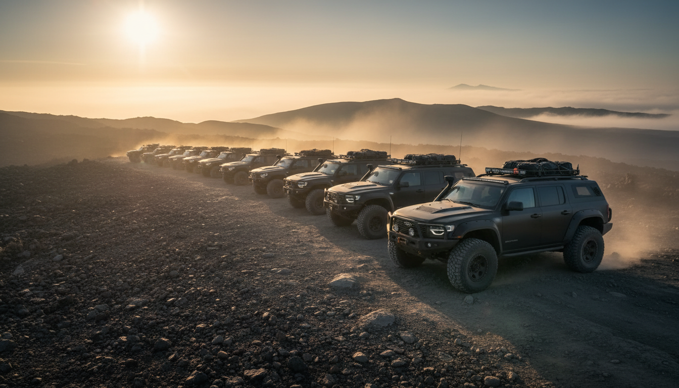 Fleet of ATVs at dawn