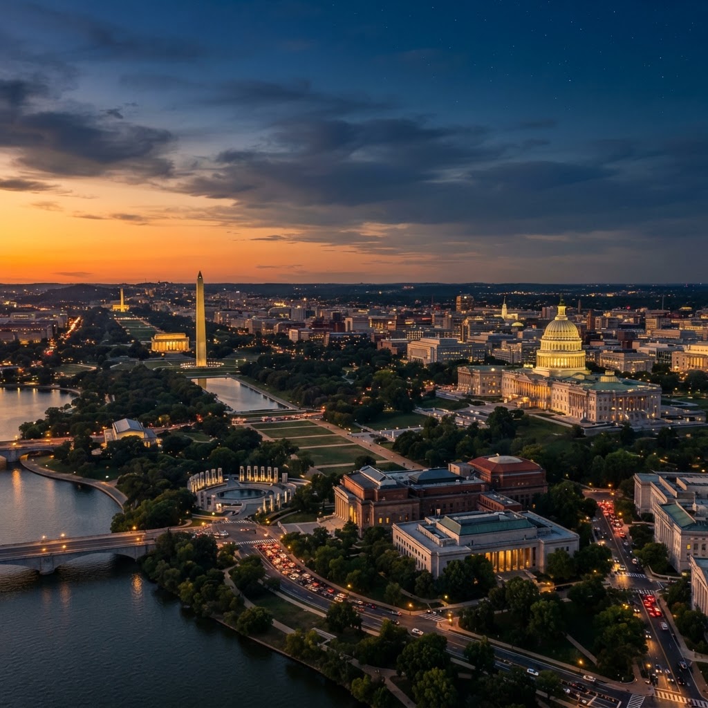 Washington, DC skyline at dusk