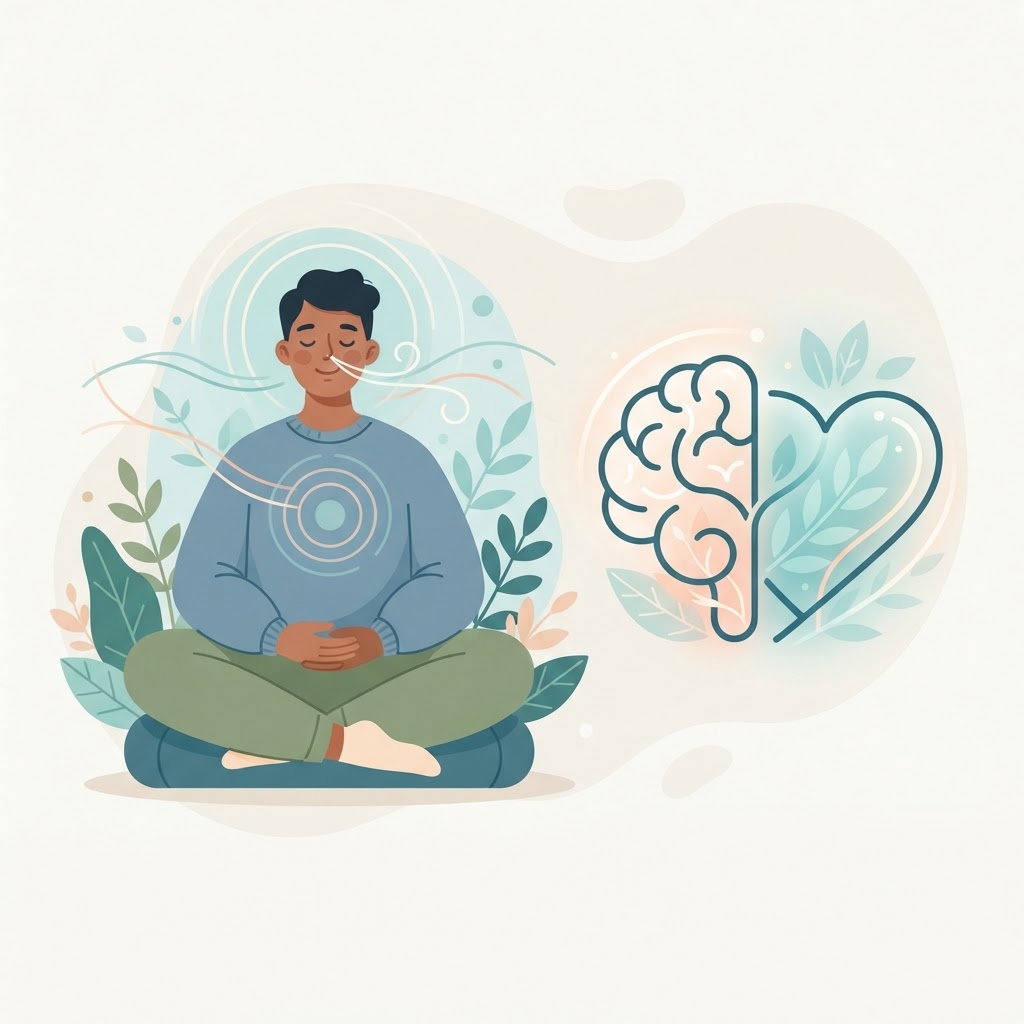 Person practicing calm breathing for anxiety and mental wellbeing
