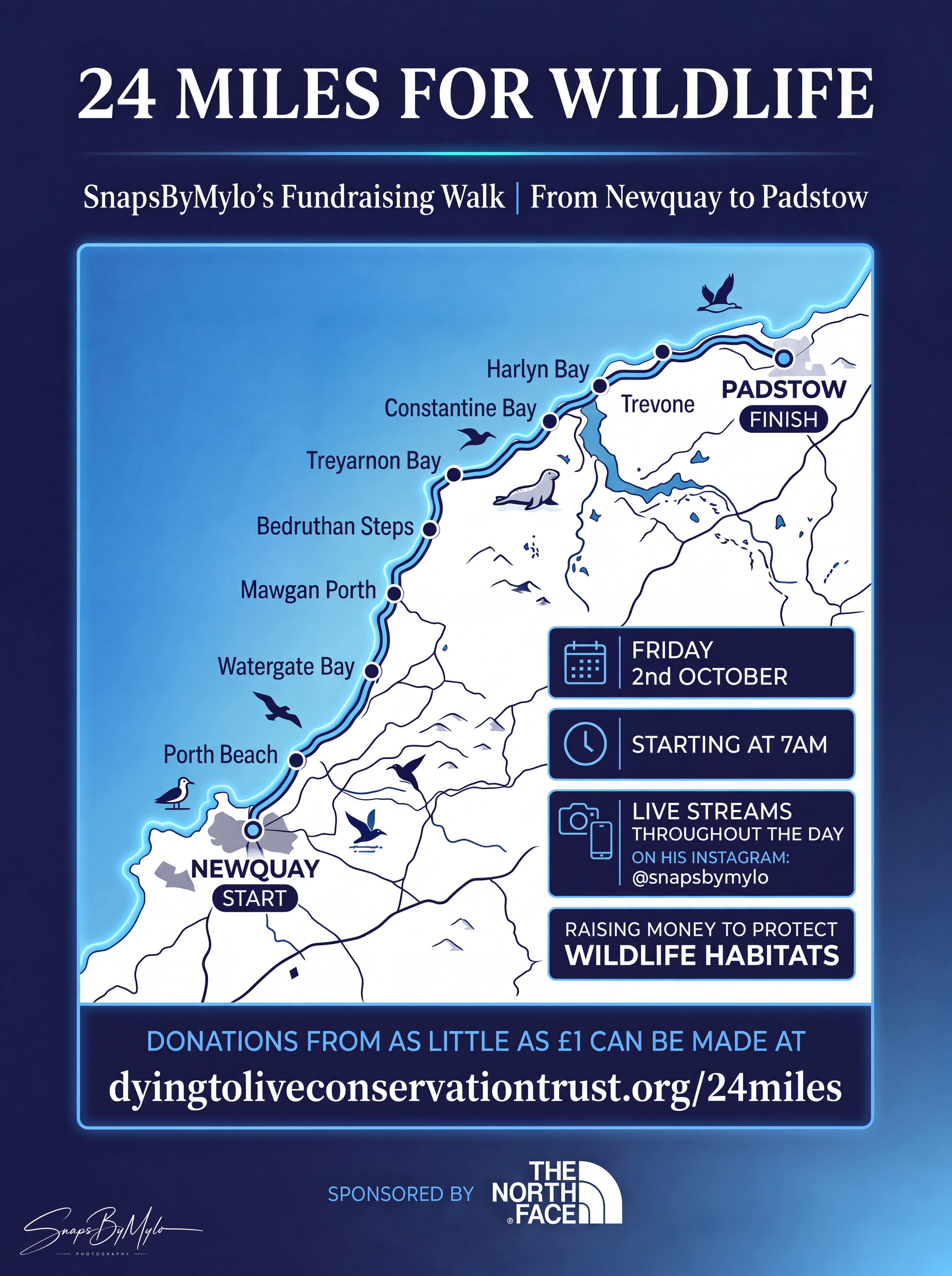 24 Miles for Wildlife — Newquay to Padstow route map