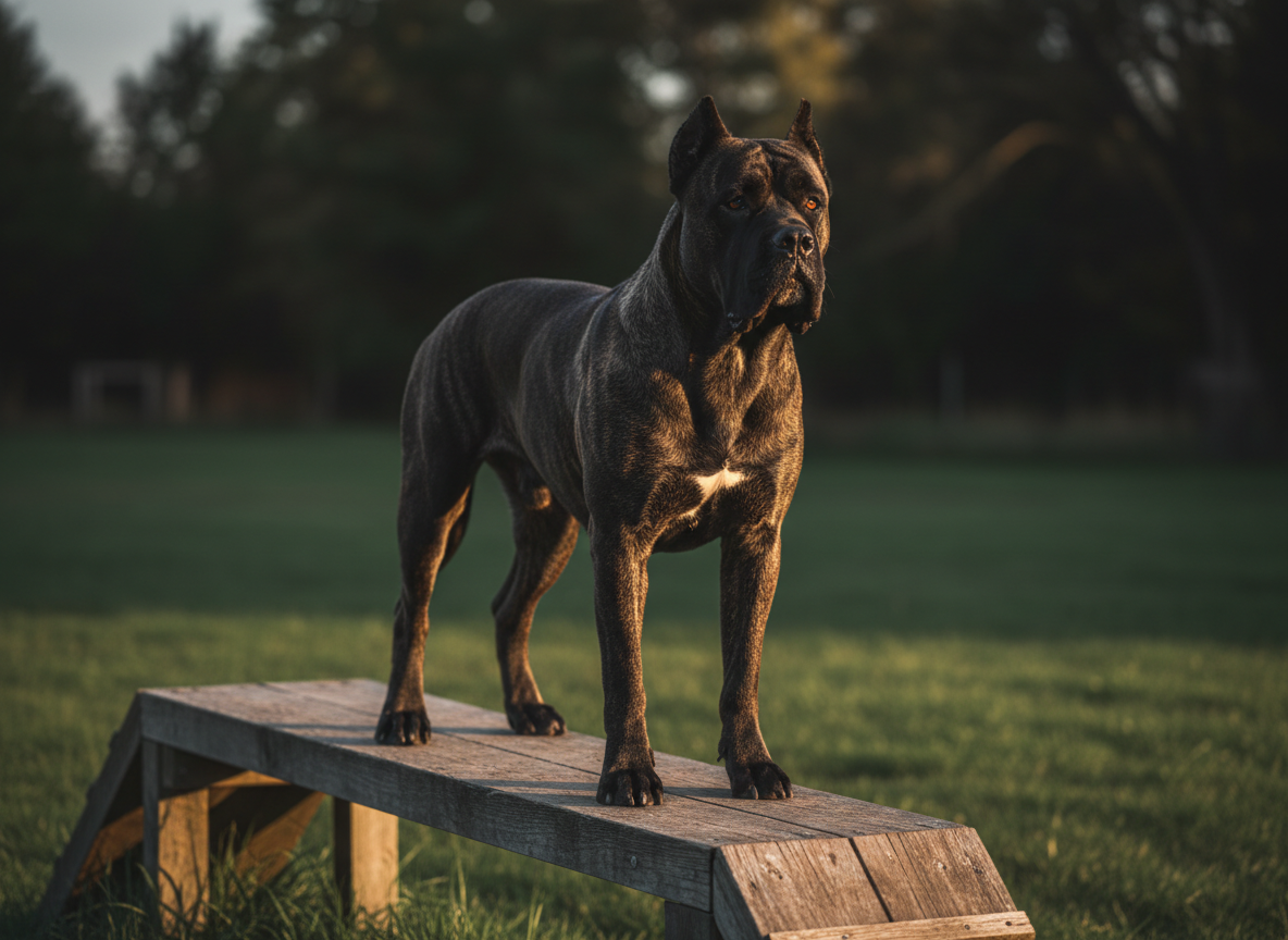 Cane Corso on training plank showing posture and presence