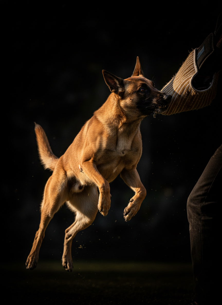Belgian Malinois in action during protection training