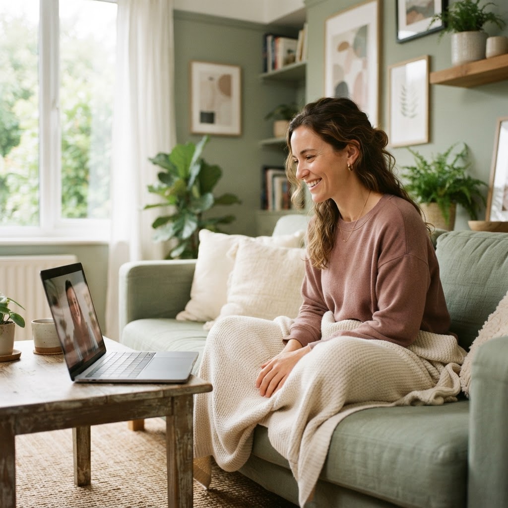 A patient joining a secure telehealth video visit from home