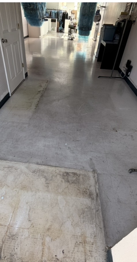 Commercial floor showing before and after professional cleaning by HydroLux