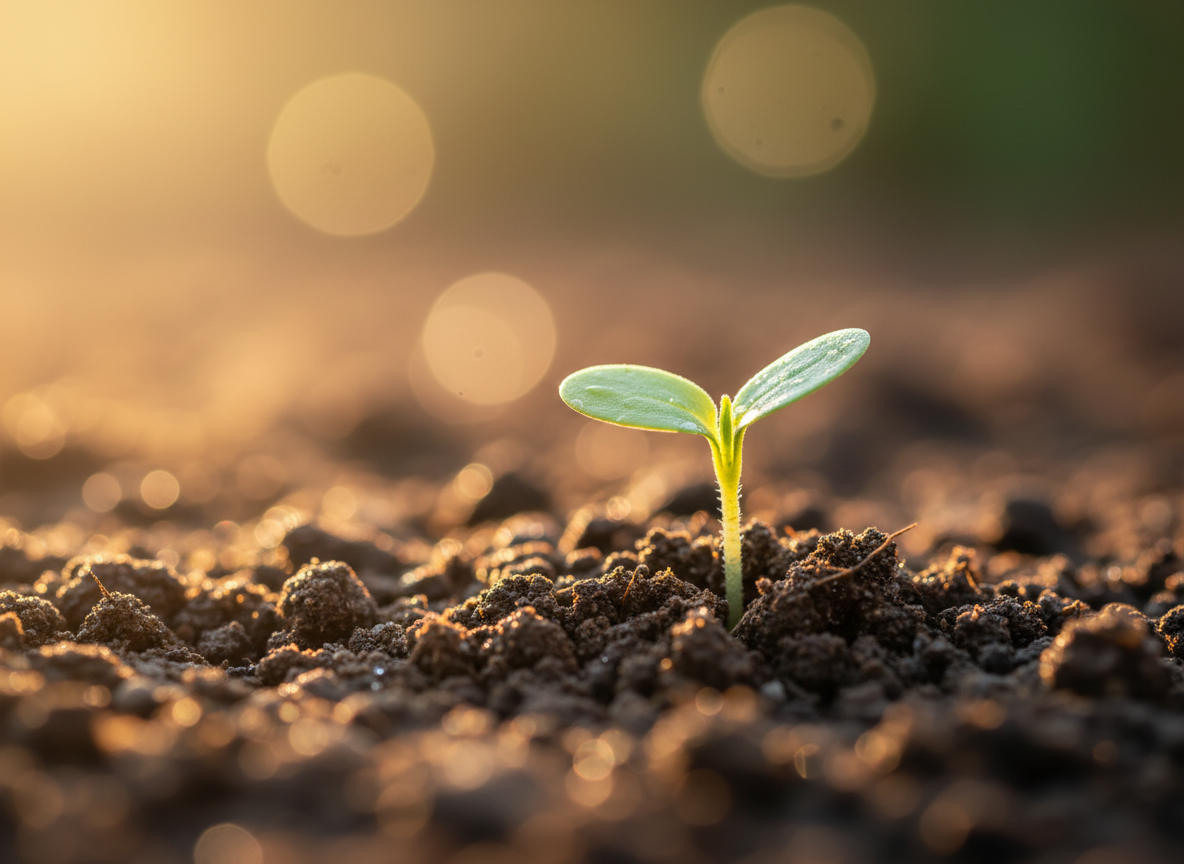 A seedling breaking through soil, representing financial growth