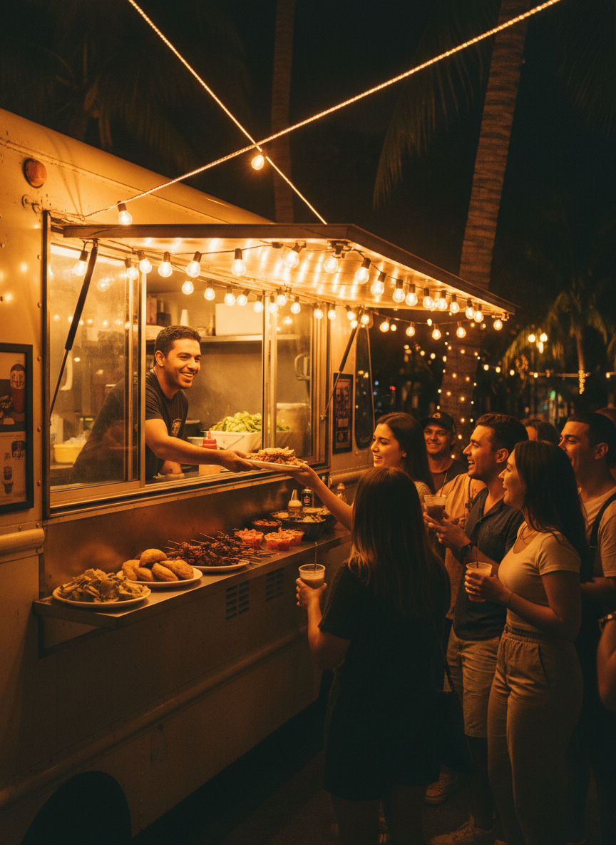 Food truck vendor serving food