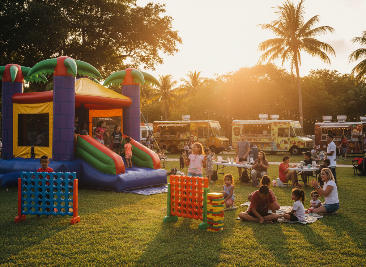 Children playing at a community park food truck event