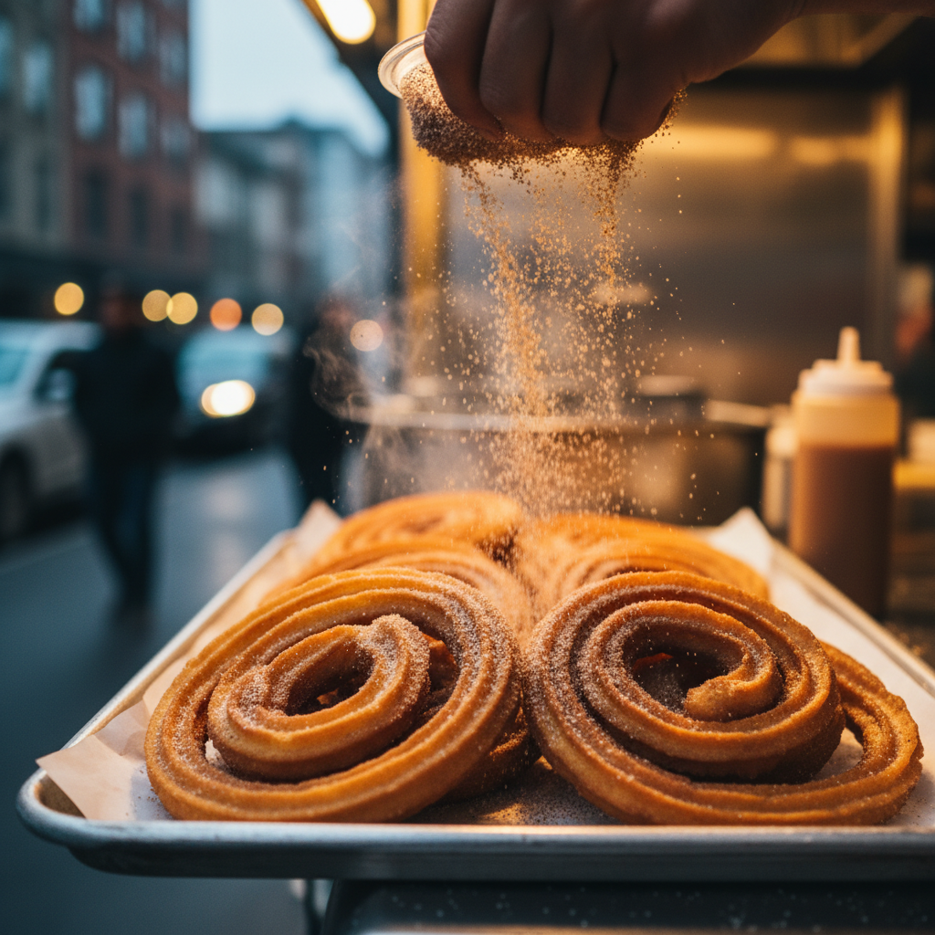 Churros being prepared at food truck