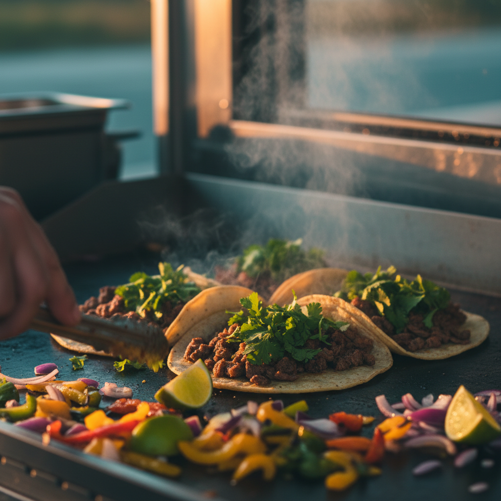 Close-up of vibrant street food being prepared at a Miami food truck