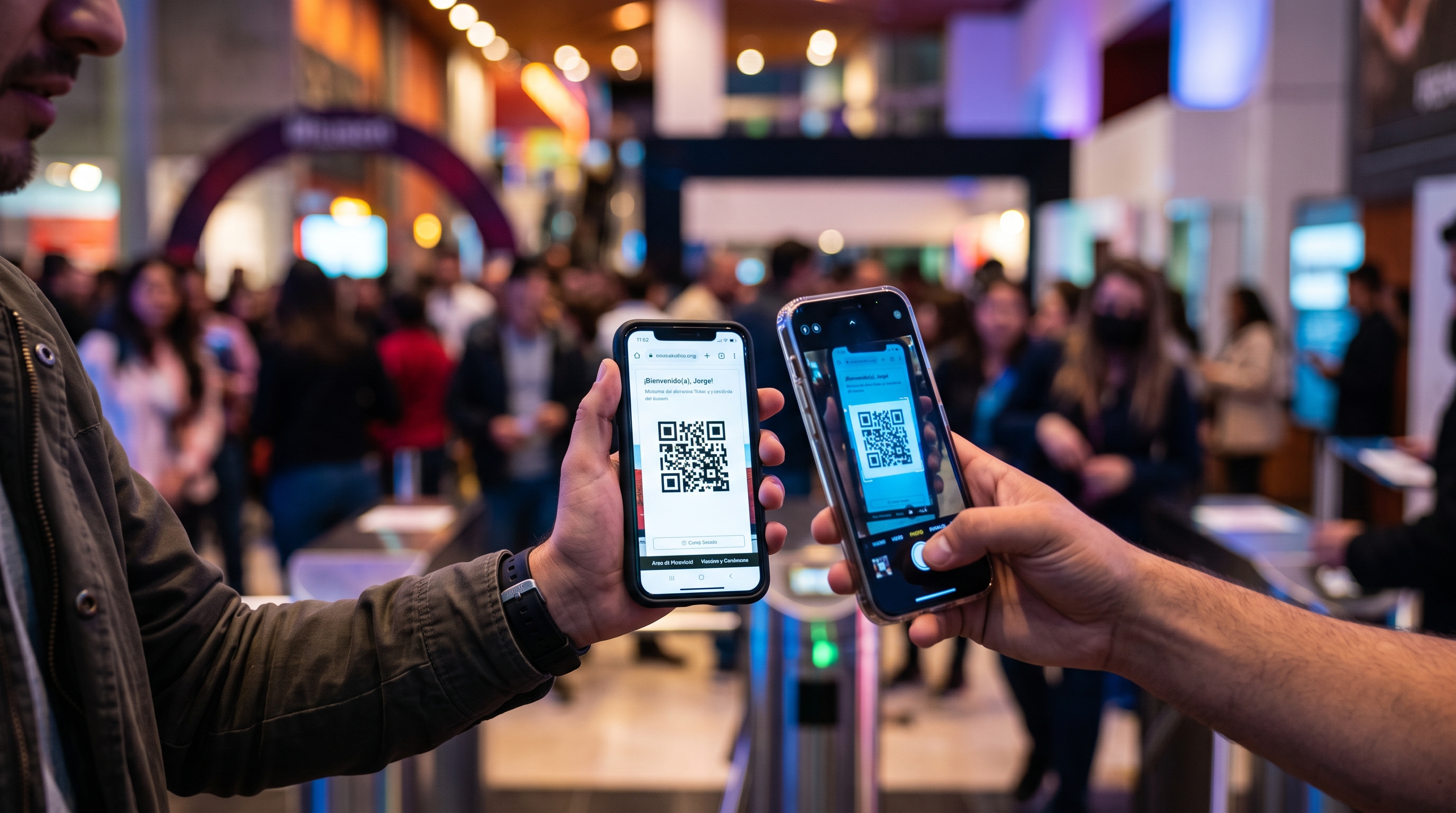 Validación de boleto QR de móvil a móvil en un punto de acceso
