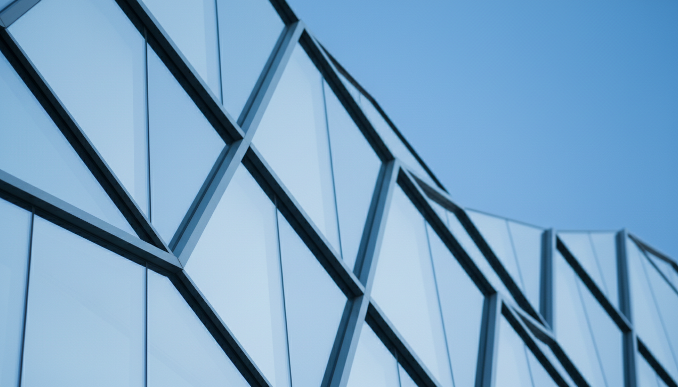 Modern glass architecture reflecting clear sky