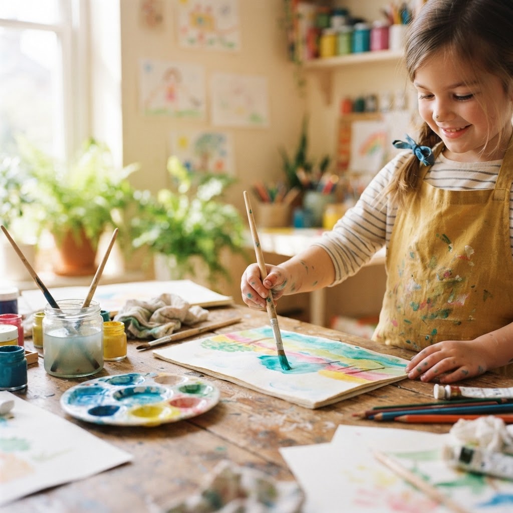 A child expressing creativity through painting in therapy