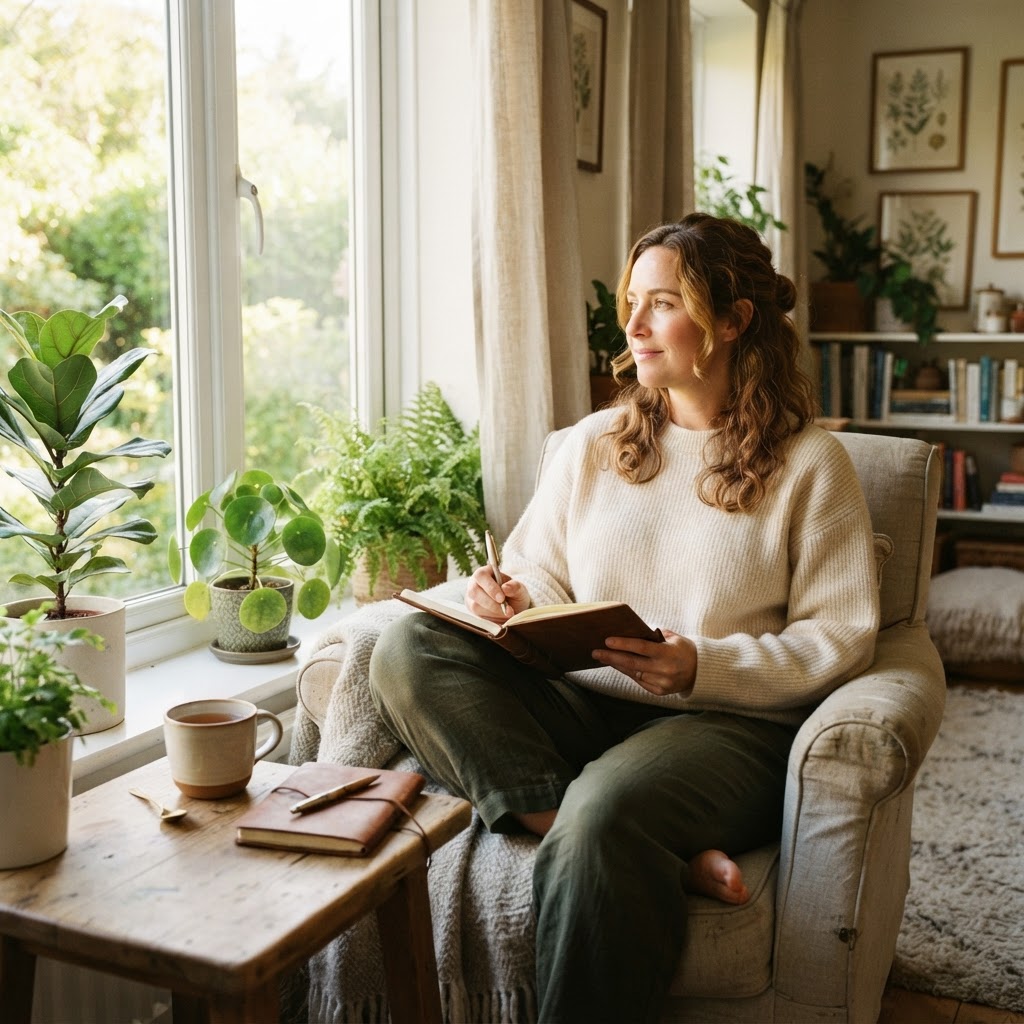 An adult in a moment of quiet reflection and self-care