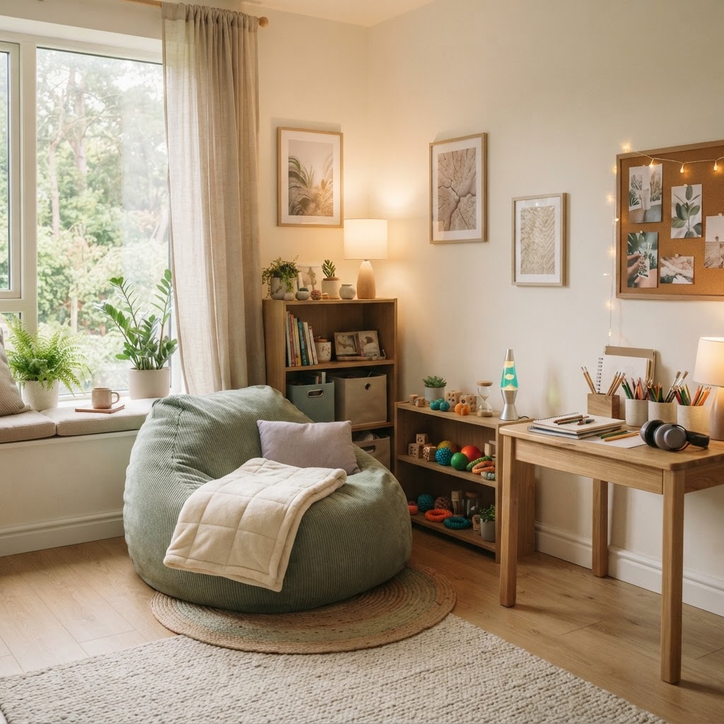 A calm, sensory-friendly therapy space designed for neurodivergent teens
