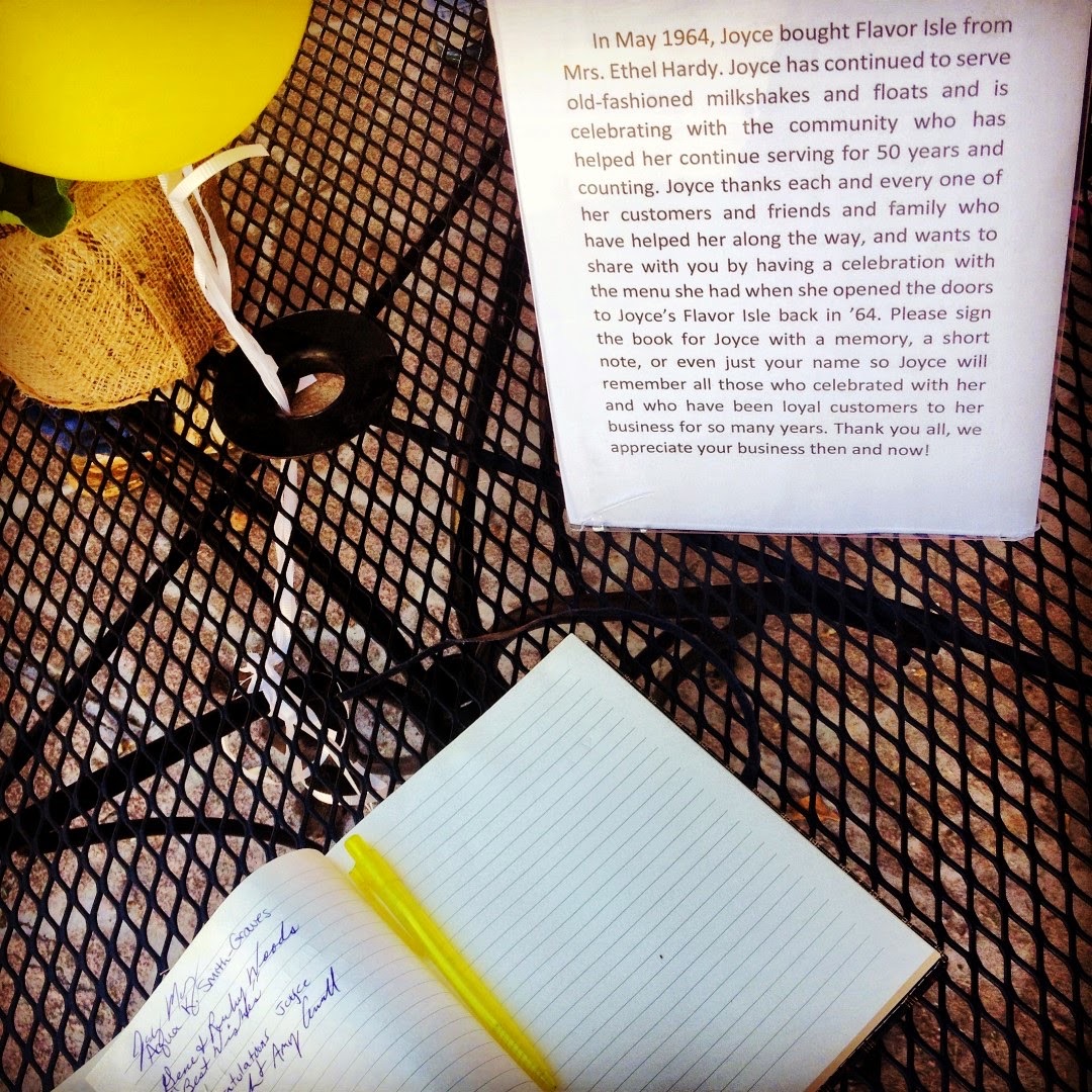 Guest book and anniversary note for Joyce at the 50th celebration