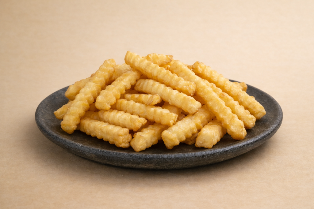 Plate of crinkle-cut fries